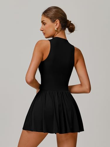 ABOCIW Womens Zip Front Tennis Dress High Neck Sleeveless Workout Golf Dresses Build in Shorts with Pockets2