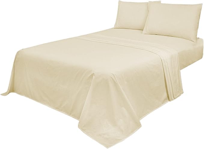 VL Easy Care 4-Piece Bed Sheet Set, Fitted Sheet, Flat Sheet, 2 Pillowcases, Poly Cotton Percale (Cream, King) โ image 1