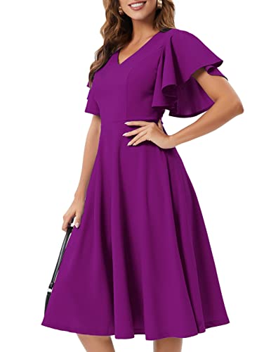Image of Bridesmay Women's Formal Wedding Guest Dress for Women 2026 Short Sleeve Fit and Flare Tea Party Dresses