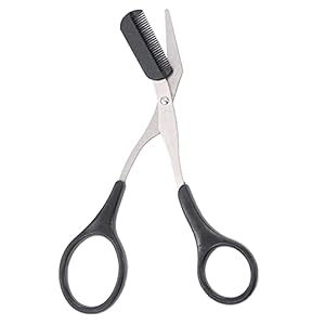 Erioctry Professional Precision Trimmer Eyebrow Scissors Remover Beauty Tool with Comb and Non Slip Finger Grips Black Silver Tone for Men