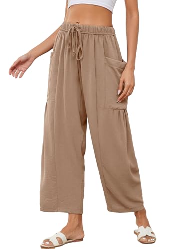 Wide Leg Pants Woman Summer Loose Fit Palazzo Harem Trousers with Pockets
