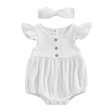 Baby Girl Outfits Newborn Cotton Linen Romper Toddler Summer Clothes Vintage Infant Ruffle Bodysuit (A White, 3-6 Months)
