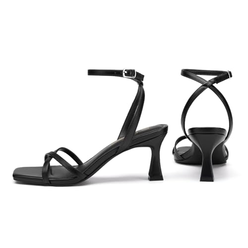 Athlefit Black Kitten Heels for Women Square Open Toe Strappy High Heels Comfortable Dressy Summer Graduation Ankle Strap Heeled Sandals Size 7 — view 6