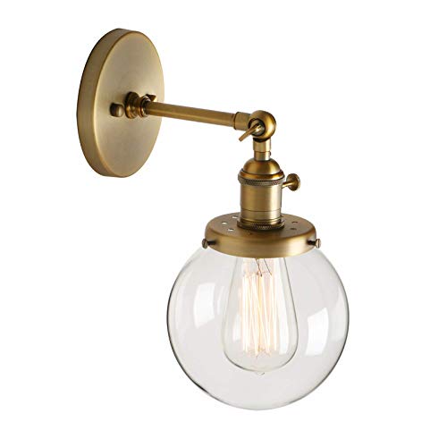 PathsOn Industrial Vintage Loft Bar Kitchen Switch Wall Lights Fittings Corridor Sconce Light Lamp Fixture with 15cm Globe Clear Glass Lampshade (Antique)