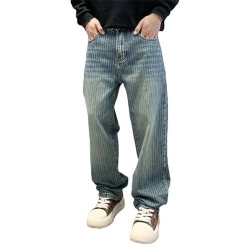 Men's Retro Washed Jeans Vertical Straight Loose Casual Wide Leg Pants
