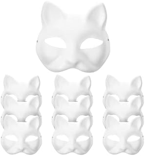 Toyvian 10Pcs Blank Mask Cat White Plain DIY Paper Masks For Kids Cosplay Halloween