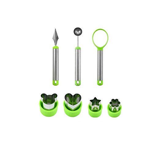 DIY 7Pcs Vegetable, Fruit Cutter Shaper Scoop Mold Set, Watermelon Baller/Carving Knife/Baking/Cooking/FruitSalad/Platter/Dessert/CookieCutter/Cake/Ice Cream/Food Decoration Kitchen CraftTool
