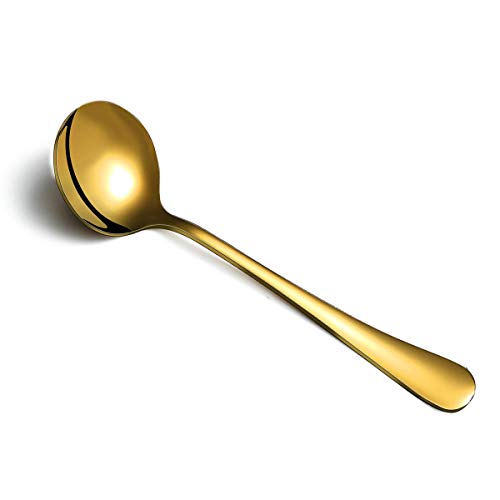 Gold Soup Spoon of 12 Berglander 75 Stainless Steel Titanium Plating Shiny Golden Round Spoons Silverware Gold Table Spoon Table Spoon Set Sturdy Easy To Clean Dishwasher Safe