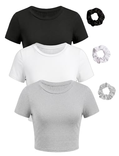 Image of EXARUS 3 Pack Girls Square Neck Top Fitted Tshirt Trendy Cute Crop Tops Tee