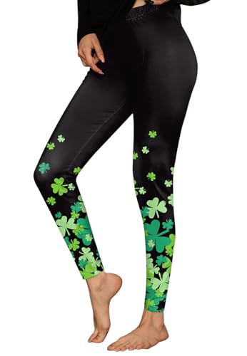 ALIREVERIE Womens St Patricks Day Stretchy Holiday Leggings Tights Mid Rise Paddy's Lucky Shamrock Irish Clover Dip XL