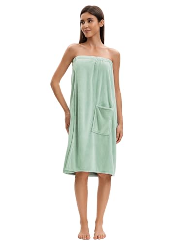 Image of Towel Wrap For Women After Shower,Plush Bath Robe Female,Sauna Spa Wrap Around Towels With Pockets
