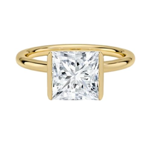 10K/14K/18K Solid Gold Princess Cut Moissanite Wedding Ring 1-5 CT Solitaire Half Bezel Engagement Ring for Women Birthday Gifts for Her
