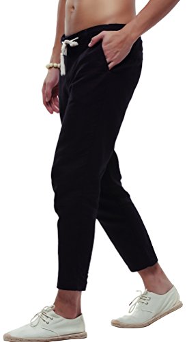 chouyatou Men's Casual Drawstring Straight Fit Beach Linen Capri Pants3