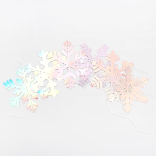 Image of Iridescent-Holographic Snowflake-Snow Christmas Party-Decorations Garland - 6pcs Winter Girl Frozen Birthday New Year Hanging Decoration Streamers Banner, Wonderland Party Supplies Decor Panduola