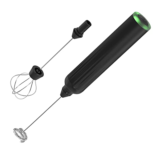 Milk Frother Handheld,3-Speed Rechargeable Coffee Foamer Drink Whisk With 3 Stainless Steel Heads Electric Usb C Whisk For Coffee, Latte, Cappuccino, Hot Chocolate, Protein,Egg Light Black #TOP4