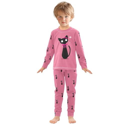 Fustylead Cute Black Cats with Pink Bows Cotton Pajamas Set 2 Piece Long Sleeve Pjs Sleepwear3