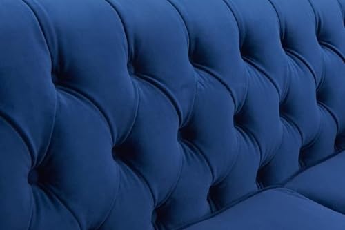 Image of Modern and Stylish 3 Seater Chesterfield Luxury Sofa with Valvet and Fabric Comfortable Sofa for Living Room, Dining Room, Hallway, and Office-(Blue).