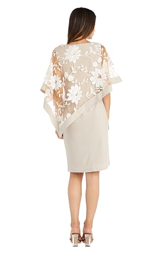 Image of Knee Length Floral Threadwork Formal Asymmetric Laced Poncho Dress