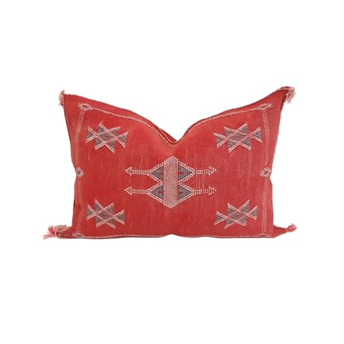Red cactus silk lumbar pillow cover