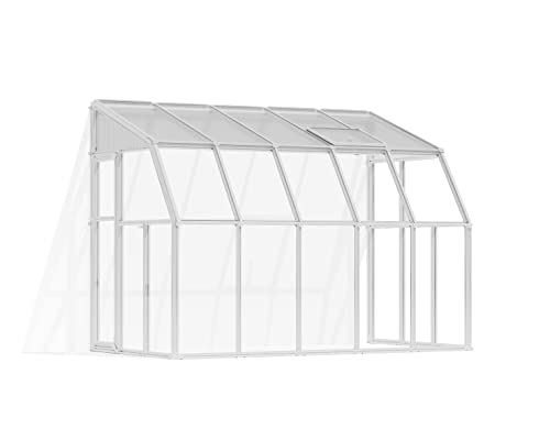 Palram Canopia Rion Sun Room 6 Ft. x 10 Ft. Solarium, Lean-to Greenhouse DIY Kit, Attach to House, Large Twin Wall Polycarbonate, 100% UV Protection for Porch, Patio Outdoors with Window Vent (White)