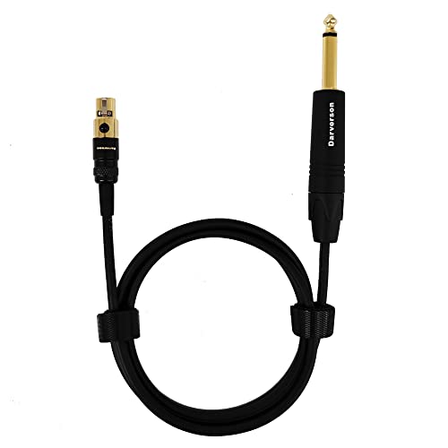 Darverson 3-pin Mini XLR to 1/4 Guitar Bass Instrument Cable for AKG Transmitter with Gold Plated Connector