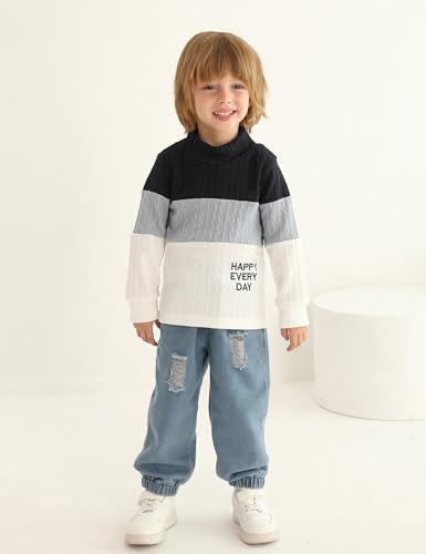Boy Clothes Color Block Sweater Jeans Boys Outifts Set2