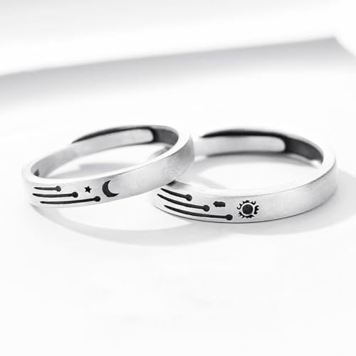 Image of Sun And Moon Rings For Couples Best Friends Cute Dainty Adjustable Matching Moon And Sun Wedding Rings Set For Him And Her Valentines Day Jewelry Gifts