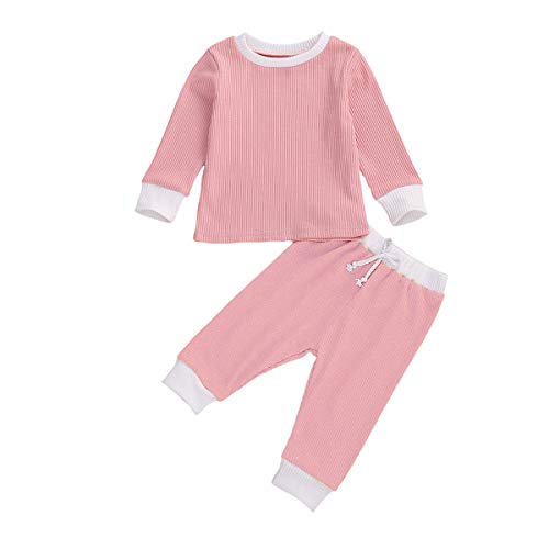 FUFUCAILLM Infant Unisex Baby Clothes Outfits Fall/Winter Sweatshirt with Pants Set 2 Piece Fall Outfit Pajamas Set (C-Pink, 3-6M)