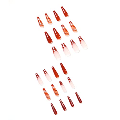 Yoyoee Long False Nails Coffin Press On Nails Brown Luxury Acrylics Full Cover Marble Nails Fake Nails For Women And Girls 24Pcs #TOP2
