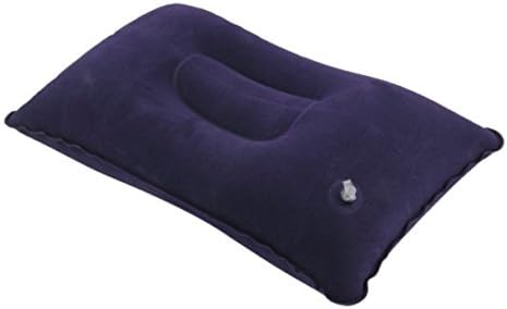 Navy Blue Inflatable Pillow Compact Suede Neck Support Cushion Camping Flight Travel Comfort Sleep Airplane Car Beach Office Rest