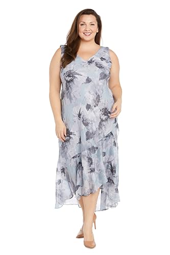 Image of R&M Richards Women's Elegant Floral Chiffon High-Low Dress W /Shimmer Accents & Coordinating Bolero