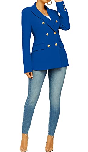 Blazer Jackets For Women Casual Lapel Double Breasted Long Sleeve Work Office Business Blazer Suit Coat Cardigans Large Blue #TOP25