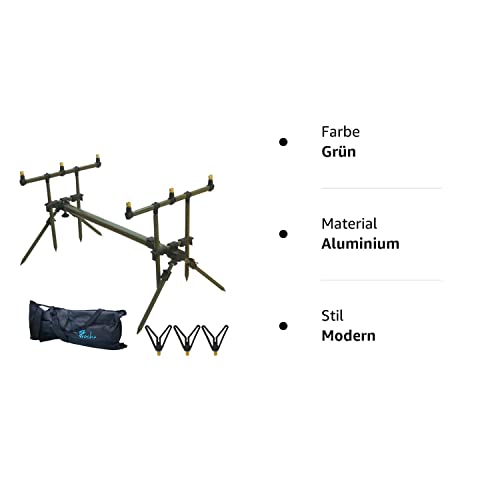 Foto von Croch Master Rod Pod Rutenhalter Aluminium Deluxe für 3 Ruten inkl. Rutenauflagen Tasche (Grün Rutenhalter)