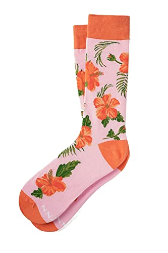 Men's Alynn Tropical Island Hibiscus Floral Flowers Aloha Coral Pink Crew Dress Socks, 13 (casal)