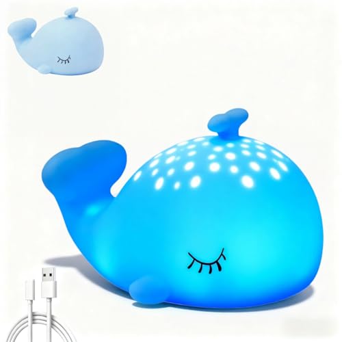 Lámpara de noche silicona ballena con carga USB y 7 colores miniatura 1