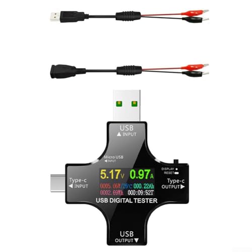 Multimètre numérique USB C avec écran couleur IPS et moniteur de capacité de tension PD3.0 noir
