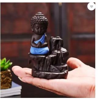 Buddha Backflow Incense Holder Fountain, Ceramic Waterfall Smoke Burner, (blue-20CONE)-image-24