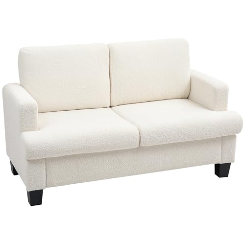 HOMCOM 2 Seater Chenille Sofa with Armrests, Modern 2 Seater Sofa with Wooden Legs and Removable and Washable Cushions for Living Room, Living Room, Home and Office, 138x70x80 cm, Creamy White
