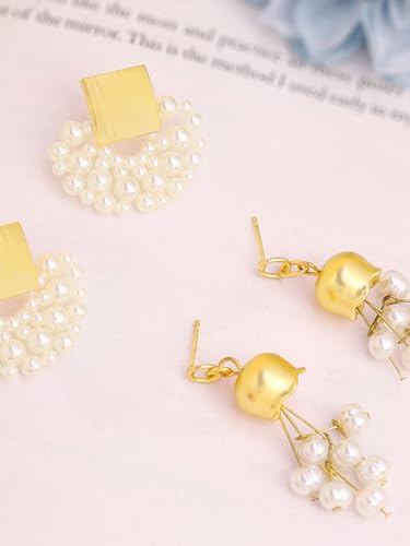 Image of Yellow Chimes Fashion Women Combo Earrings Set | 2 Pairs Korean Style White Earrings