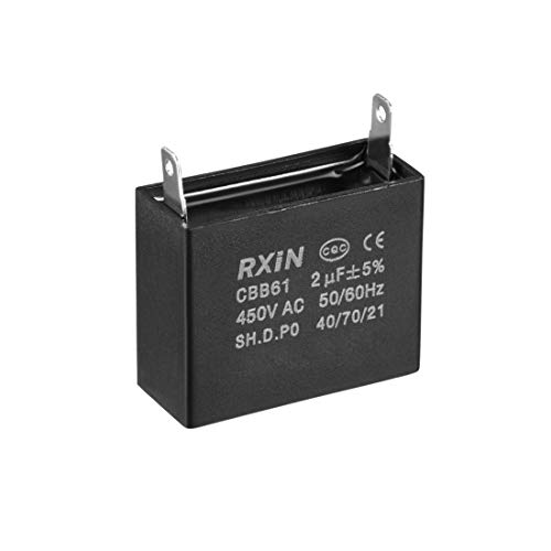 uxcell Ceiling Fan Capacitor CBB61 2uF 450V AC Single Insert Metalized Polypropylene Film Capacitors 36.5x16x29.5mm for Water Pump Motor Generator