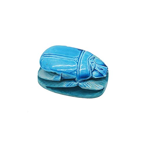 Escarabajo Egipcio Sagrado de Piedra cerámica Azul Hecho a Mano en Egipto. Amuleto para la Buena Suerte! Mide 8 * 5 cm Aproximadamente Cover