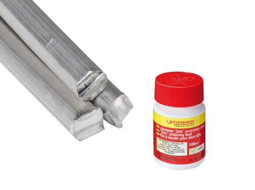 ROTHENBERGER Industrial Set mit 1 Packung bleifreies Stangenlötzinn 650g ROLOT 611 | Lötzinn | Schmelztemperatur: 199°C | Ø/Länge: ca. 10,0 x 400 mm | 3 Stäbe | Lötwasser 100 ml