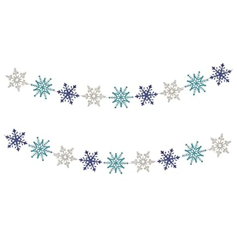 2 PCS White Blue Glittery Snowflake Banner - Winter Wonderland Birthday Party Decorations for Home, Christmas Santa Festive Winter Baby Shower Decorations Cover