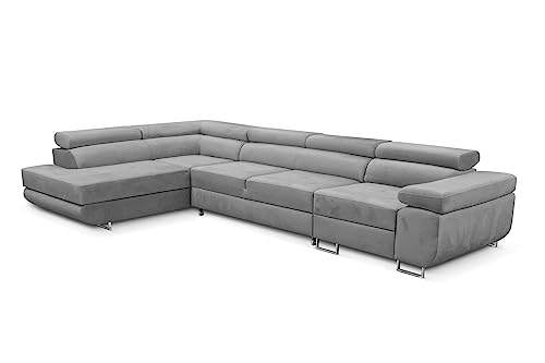 KREATIVE FURNITURE & DESIGN Ecksofa Links 343x88x203 cm - Sofa mit Schlaffunktion - Geräumig Eckcouch - Couch L Form - Wohnlandschaft L-Form Perfekt Für Ihr Zuhause Hellgrau Links