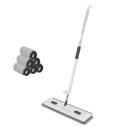 Saker Plus Mop and Bucket Set, 2025 Upgraded Shaker Plus Large Flat Bucket with Wringer Set, with 6 Reusable Microfiber Pads Dry and Wet (White(1 Mop + 6 Pads))