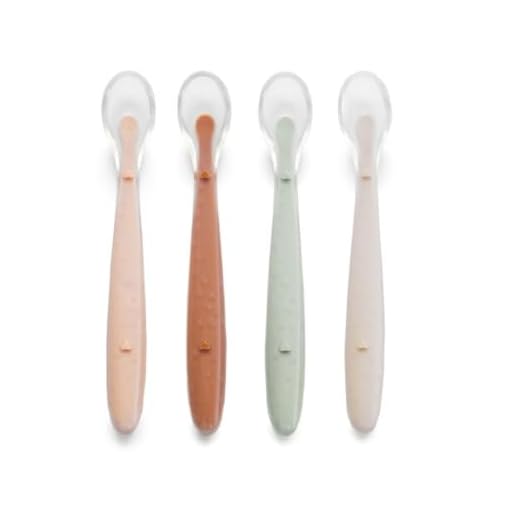 Jané Cucharas de Silicona Bebé, 4 pcs Cuchara Aprendizaje, Punta Silicona Blanda, Libre BPA, Apto Lavavajillas, Color Sunset