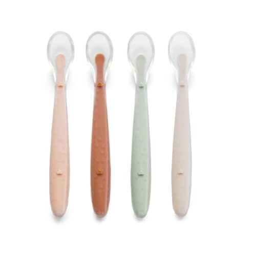 Jané Cucharas de Silicona Bebé, 4 pcs Cuchara Aprendizaje, Punta Silicona Blanda, Libre BPA, Apto Lavavajillas, Color Sunset