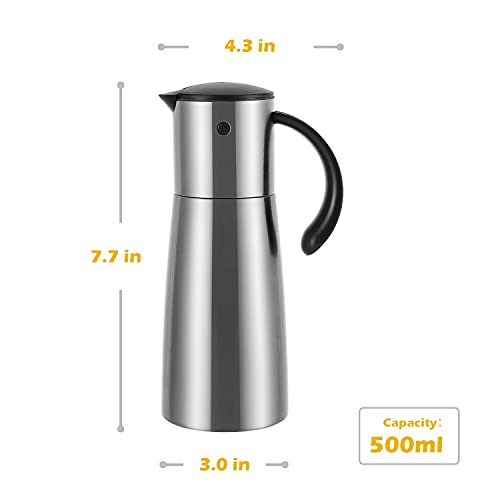 Vucchini Stainless Steel Oil Dispenser Bottle - Auto Flip Condiment Container With Automatic Cap And Stopper - 500Ml Capacity Non-Drip #TOP1