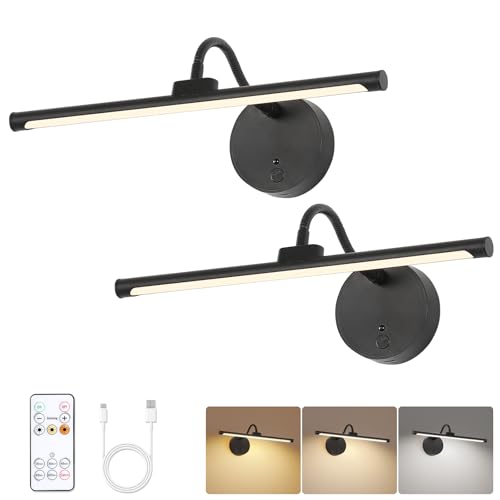 7Degobii Wireless Picture Light 13.5 inch for Gallery Walls 2 Set– Easy-Install, Battery-Powered Frame Light for Paintings, Portraits, and Home Decor Black
