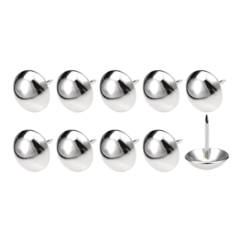QUARKZMAN Puntine Tappezzeria Chiodi (16x20x5mm) 100pz Ferro Rotondo Punti a Pressione - per Costruzione Casa Cucina Mobili Argento Tonalità